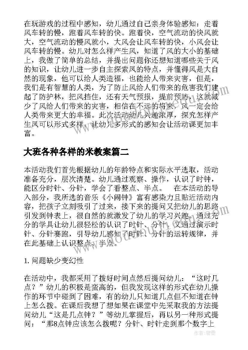 大班各种各样的米教案(大全10篇)