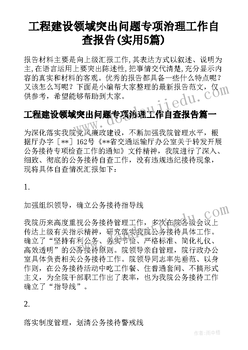 工程建设领域突出问题专项治理工作自查报告(实用5篇)