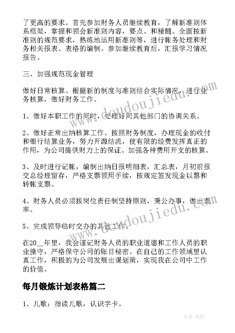 每月锻炼计划表格 个人月工作计划表格(汇总5篇)