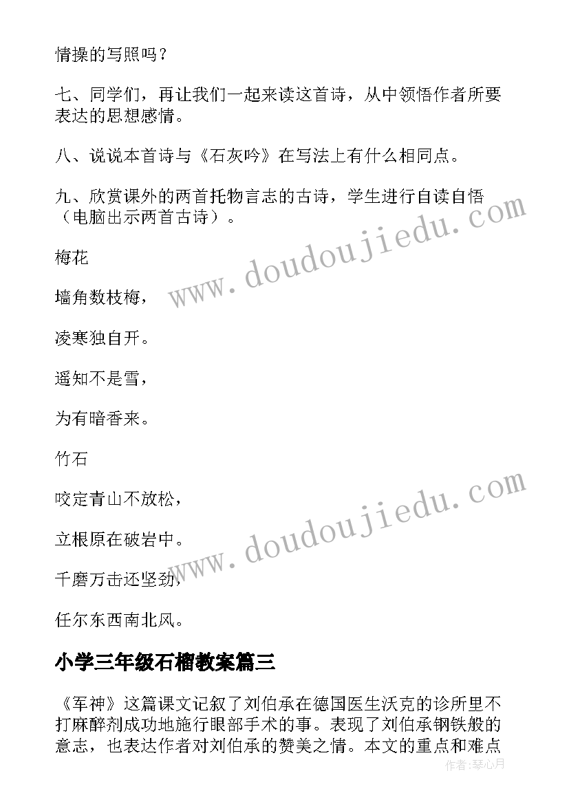 最新小学三年级石榴教案 小学三年级语文小足球赛教案及教学反思(汇总6篇)