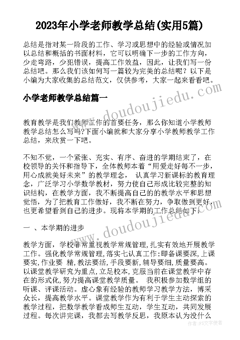 2023年小学老师教学总结(实用5篇)