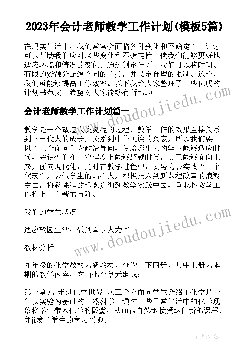 2023年会计老师教学工作计划(模板5篇)