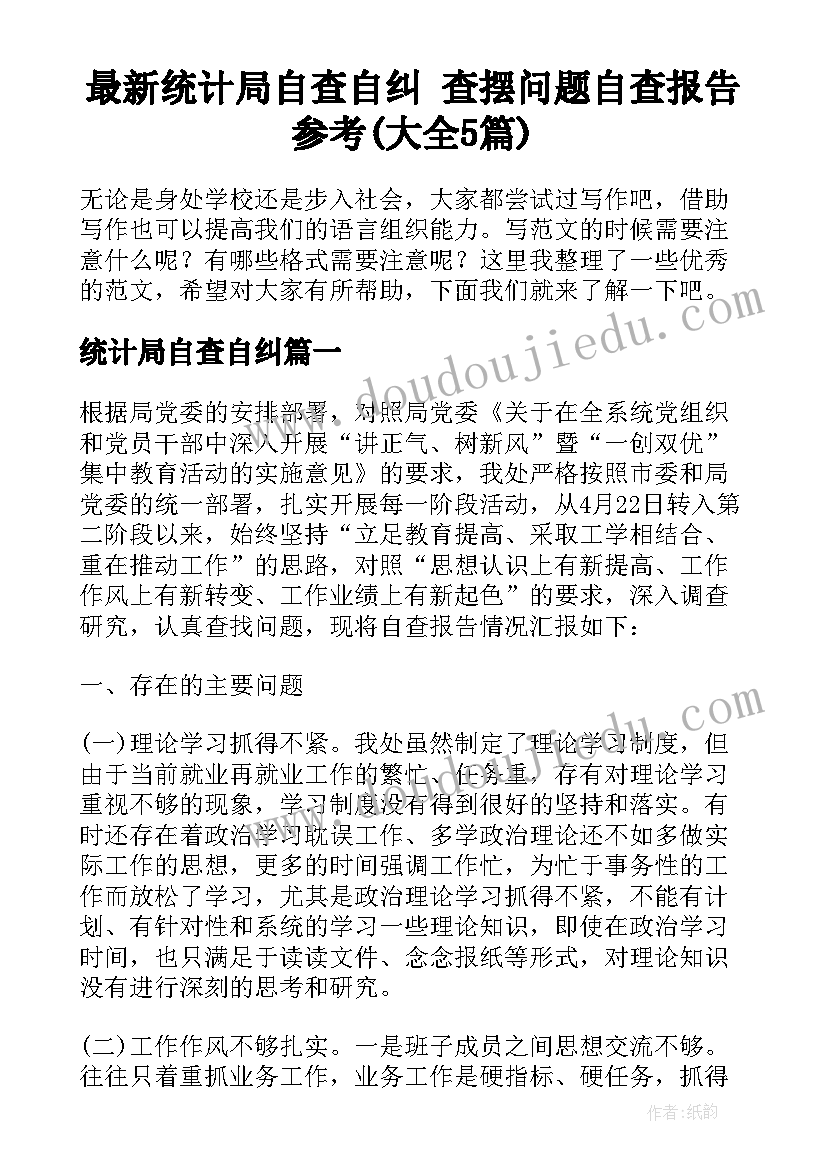 最新统计局自查自纠 查摆问题自查报告参考(大全5篇)