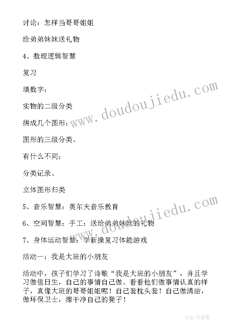 2023年大班活动计划表(模板6篇)