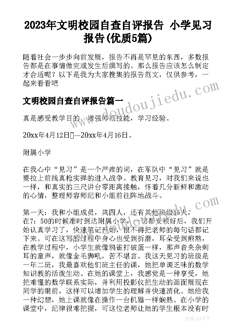 2023年文明校园自查自评报告 小学见习报告(优质5篇)