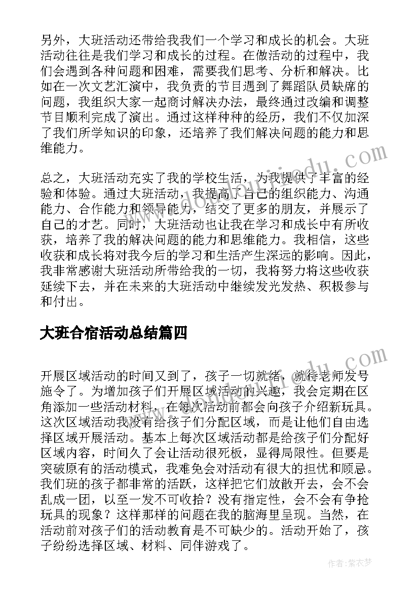 最新大班合宿活动总结(优秀5篇)