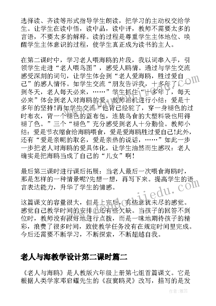 2023年老人与海教学设计第二课时 老人与海鸥教学反思(优质8篇)