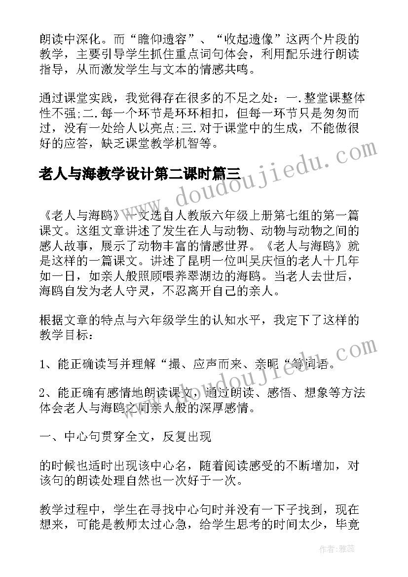 2023年老人与海教学设计第二课时 老人与海鸥教学反思(优质8篇)