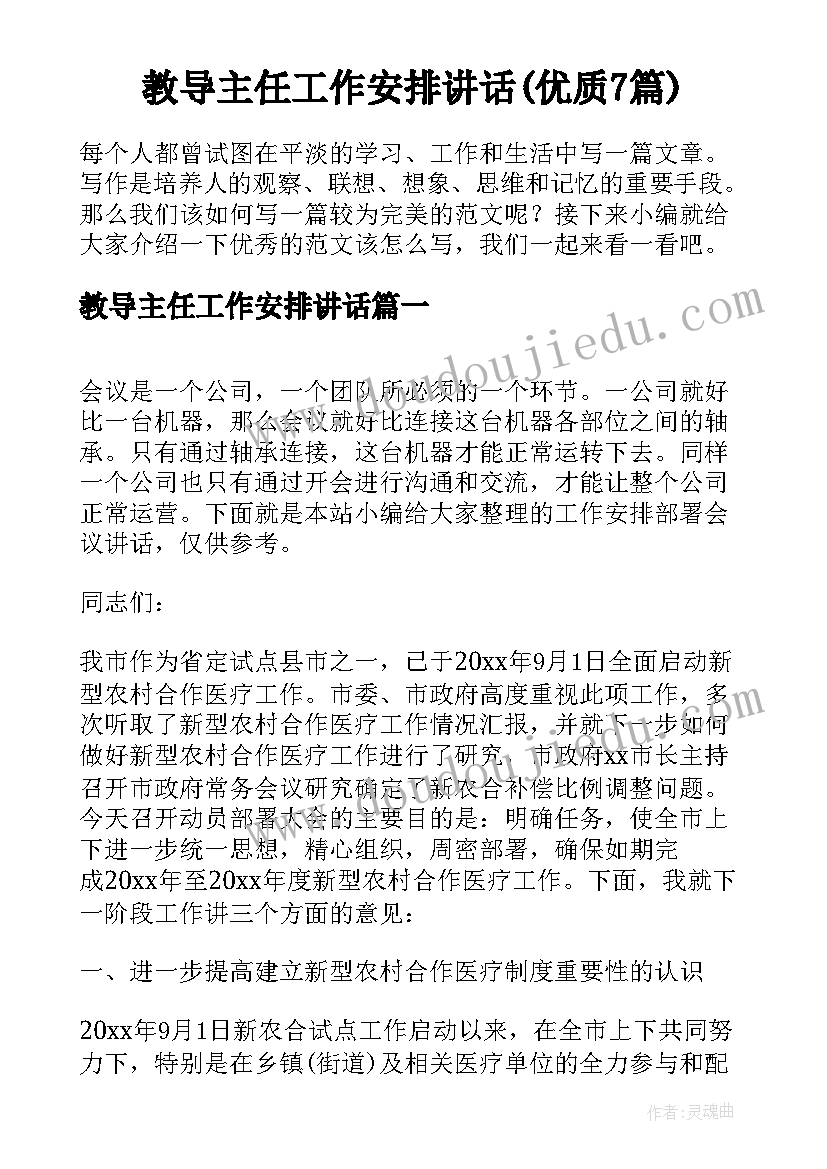 教导主任工作安排讲话(优质7篇)