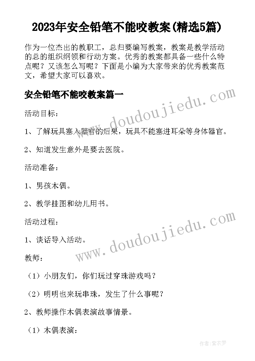 2023年安全铅笔不能咬教案(精选5篇)