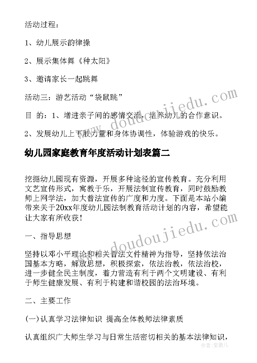 幼儿园家庭教育年度活动计划表 学年度幼儿园家长开放日半日活动计划(精选5篇)