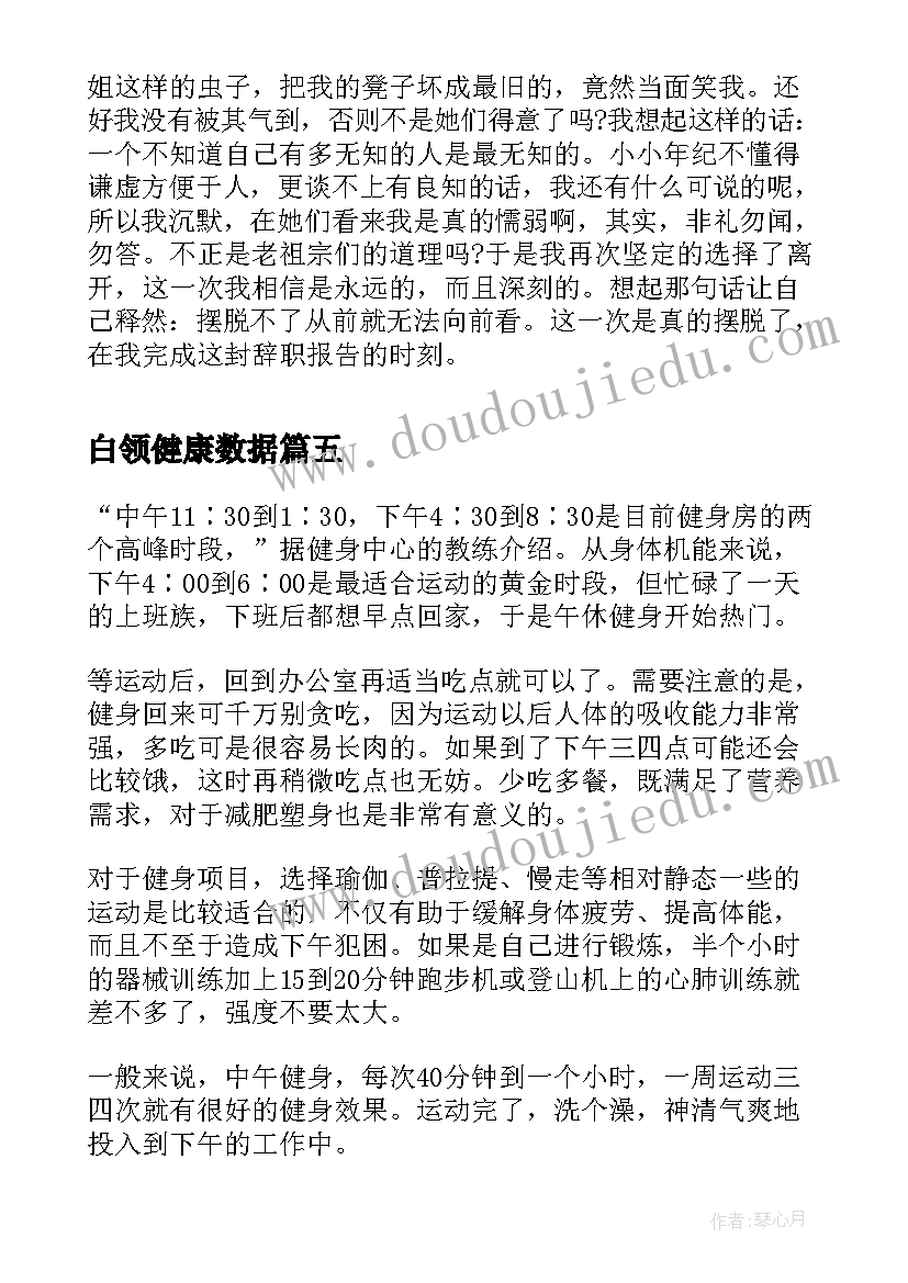 2023年白领健康数据 白领辞职报告(模板6篇)