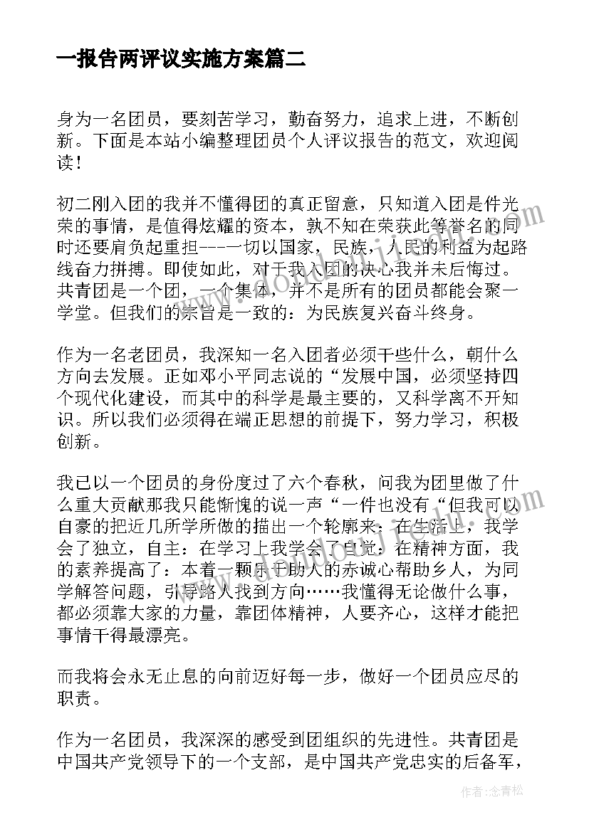 2023年一报告两评议实施方案(模板9篇)