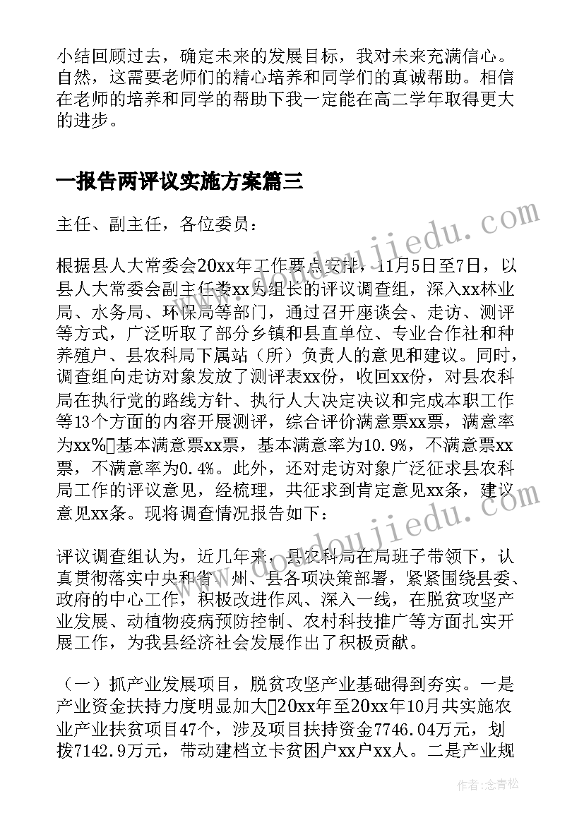 2023年一报告两评议实施方案(模板9篇)