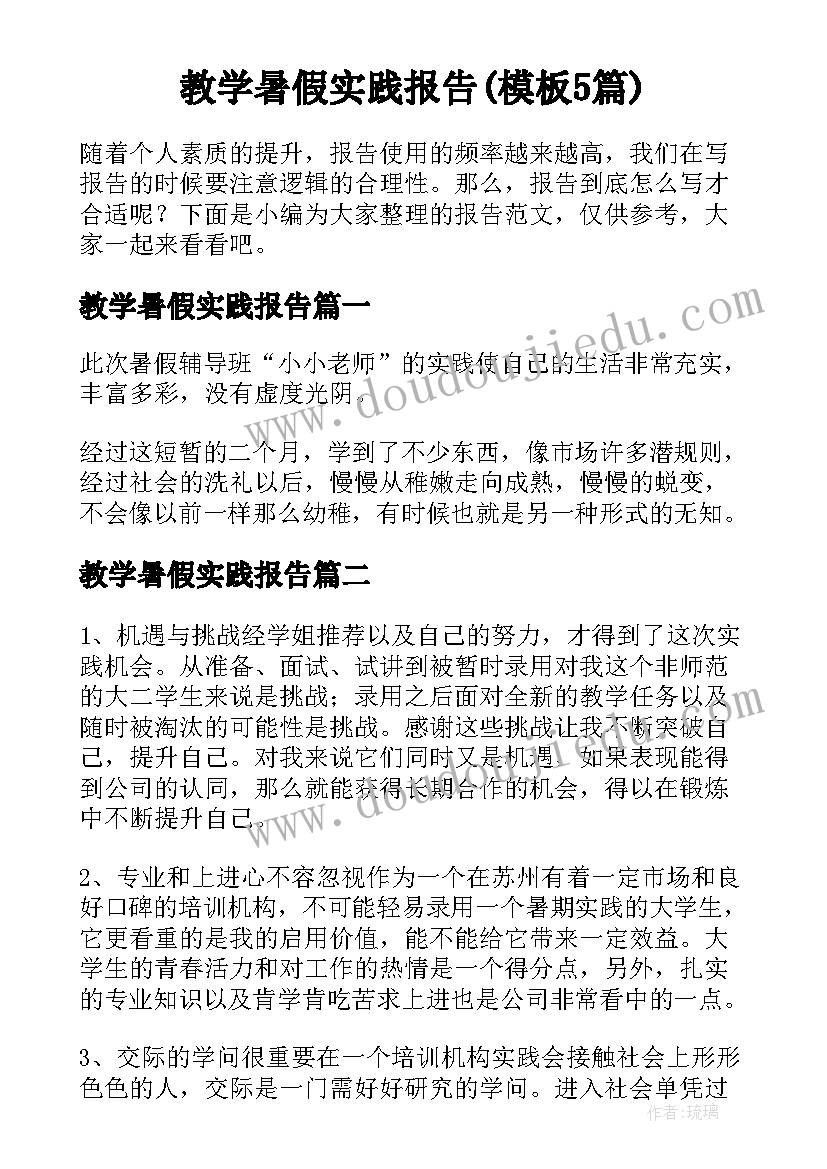 教学暑假实践报告(模板5篇)