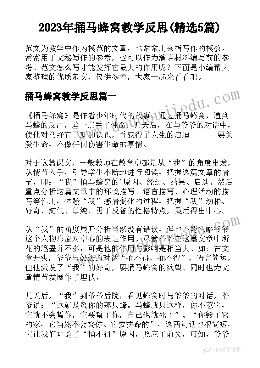 2023年捅马蜂窝教学反思(精选5篇)