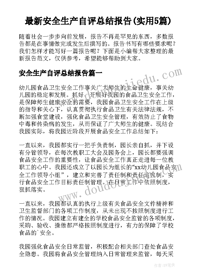 最新安全生产自评总结报告(实用5篇)