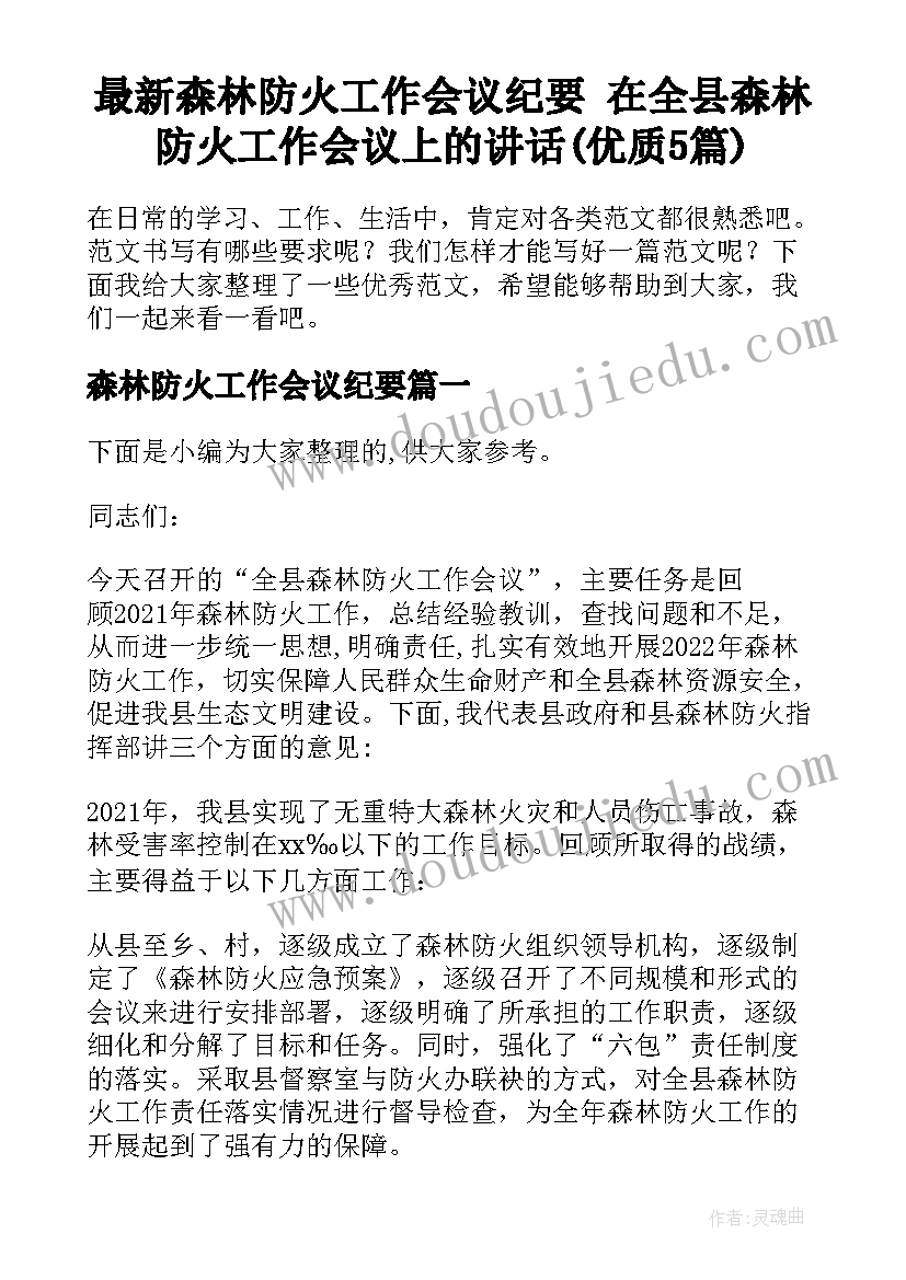 最新森林防火工作会议纪要 在全县森林防火工作会议上的讲话(优质5篇)