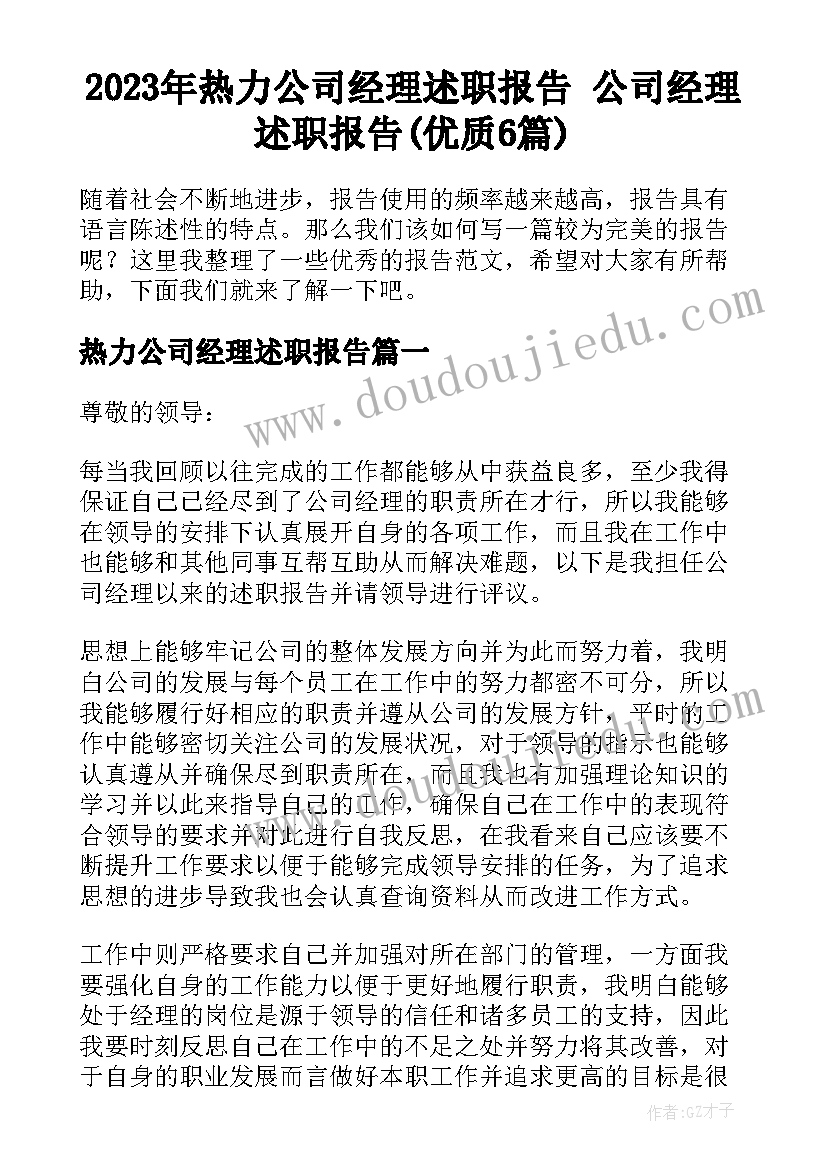 2023年热力公司经理述职报告 公司经理述职报告(优质6篇)