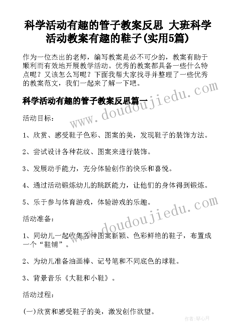 科学活动有趣的管子教案反思 大班科学活动教案有趣的鞋子(实用5篇)