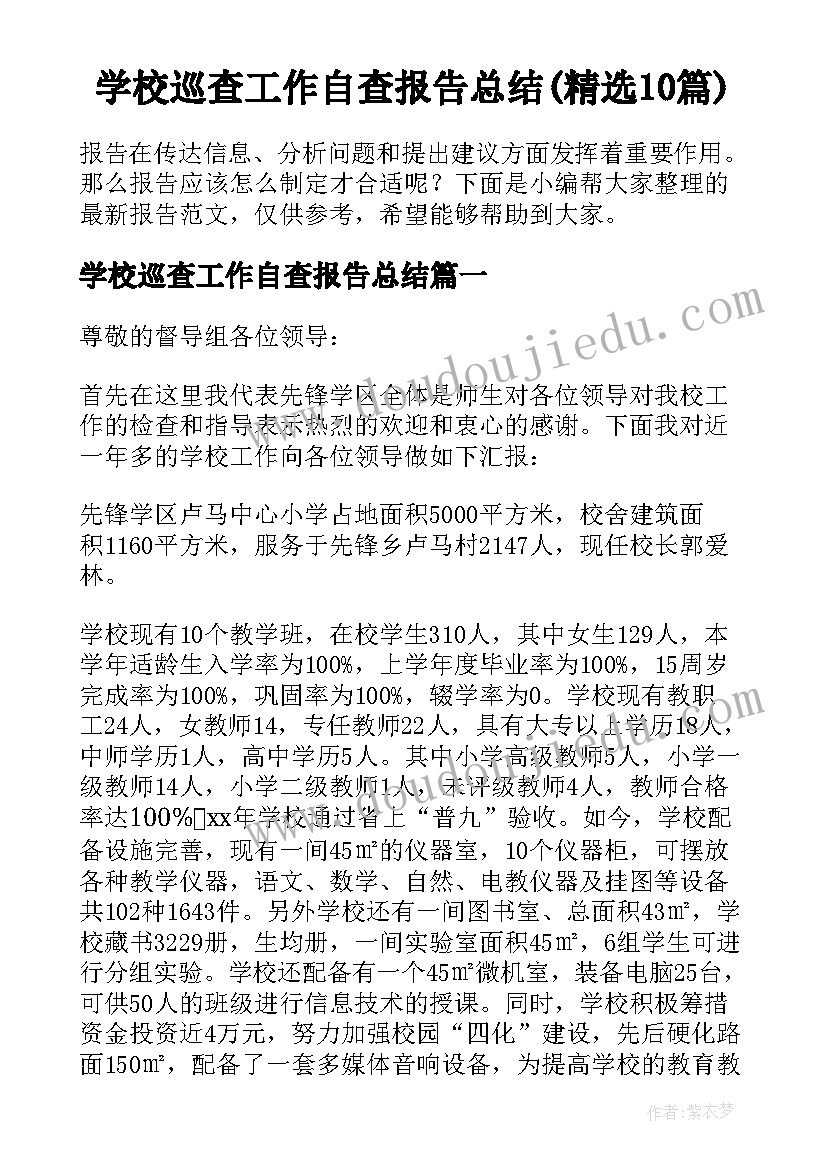 学校巡查工作自查报告总结(精选10篇)