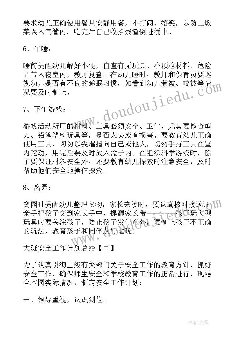 2023年大班健康安全计划总结与反思(精选5篇)