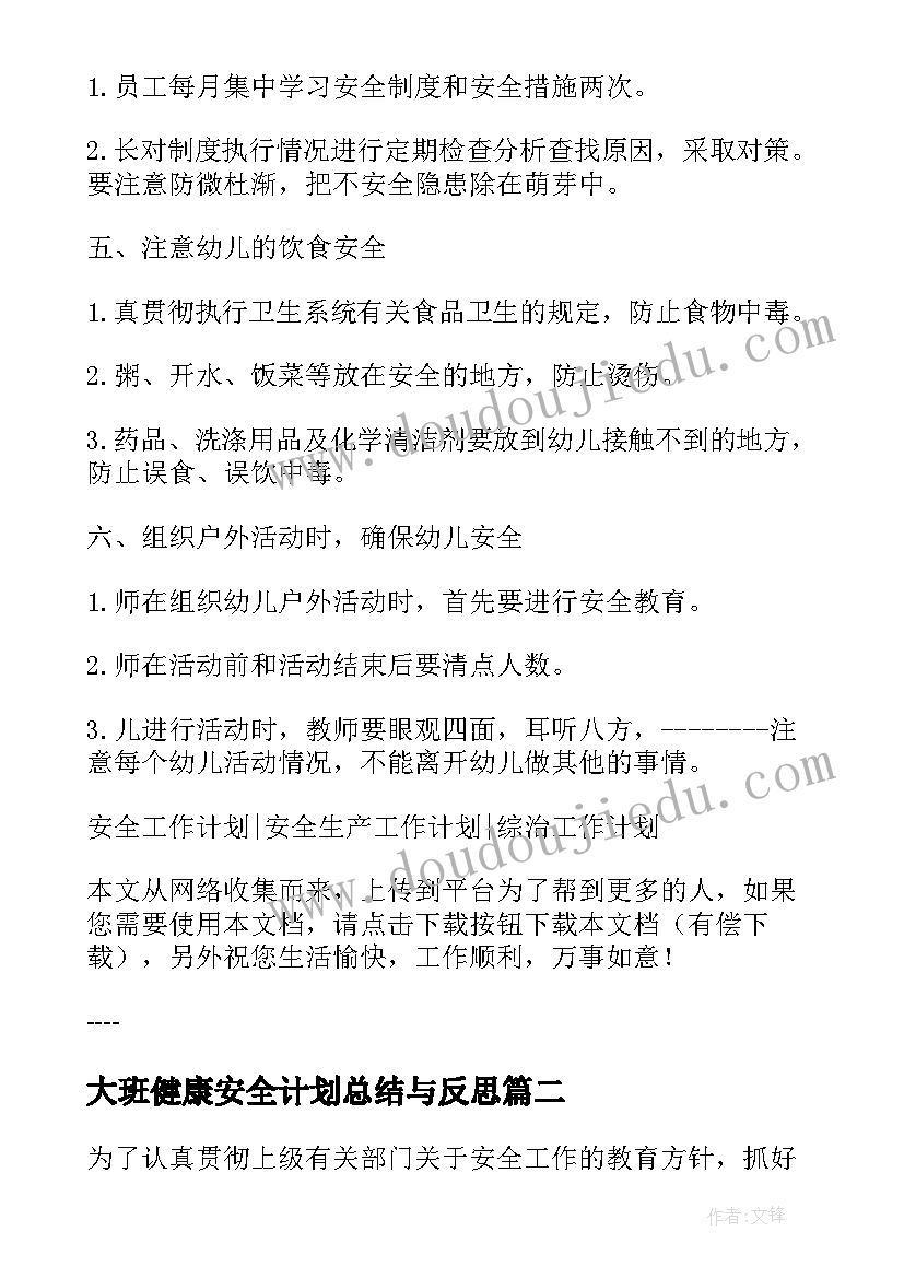 2023年大班健康安全计划总结与反思(精选5篇)