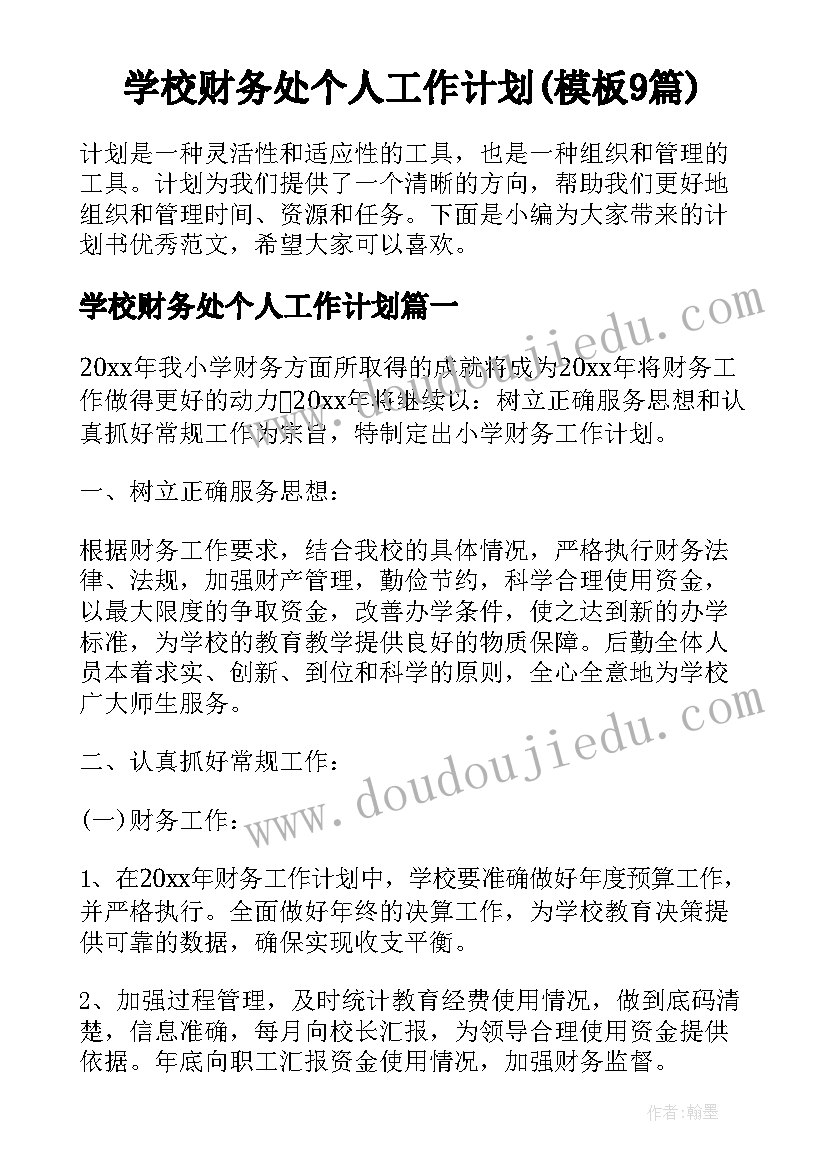 学校财务处个人工作计划(模板9篇)