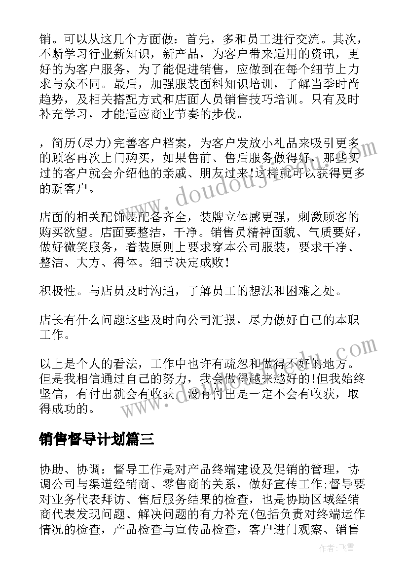 2023年销售督导计划 督导销售工作计划(实用5篇)