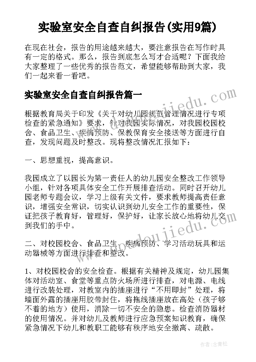 实验室安全自查自纠报告(实用9篇)