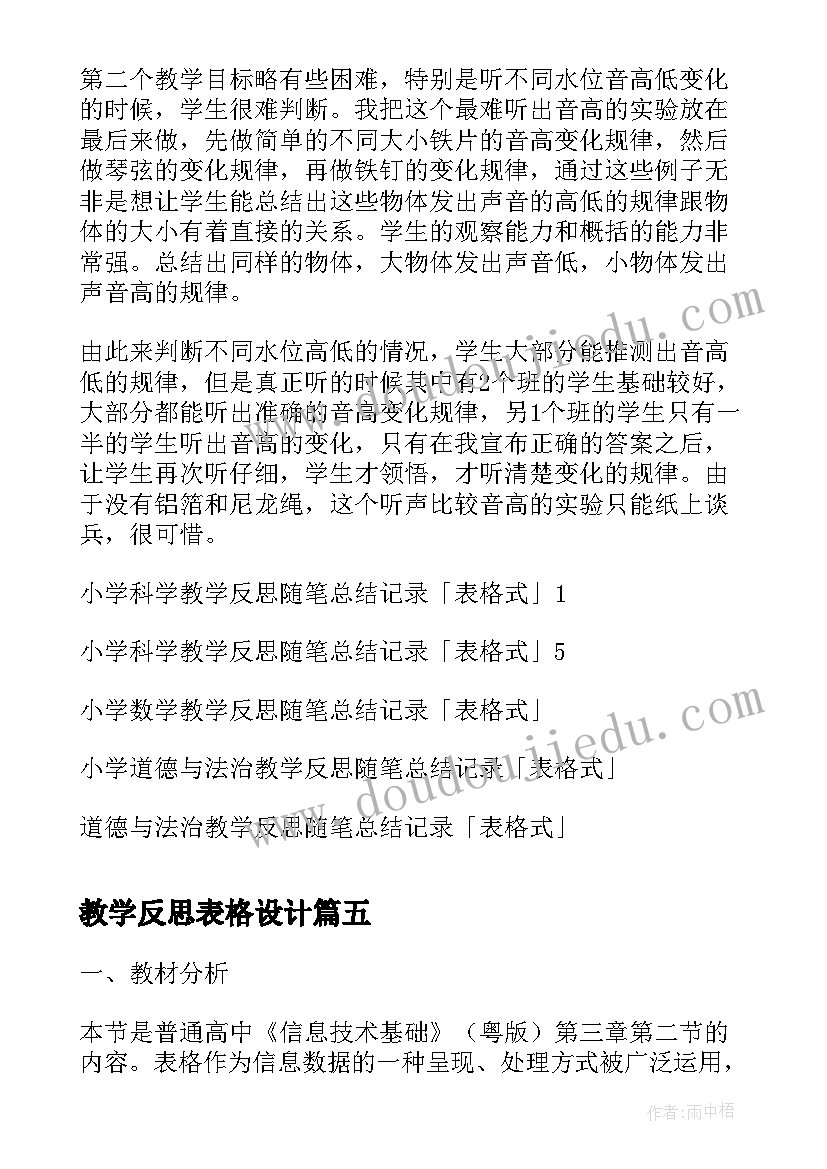 最新教学反思表格设计(实用5篇)