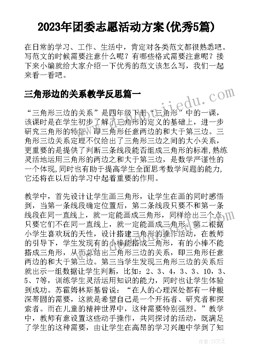 2023年团委志愿活动方案(优秀5篇)