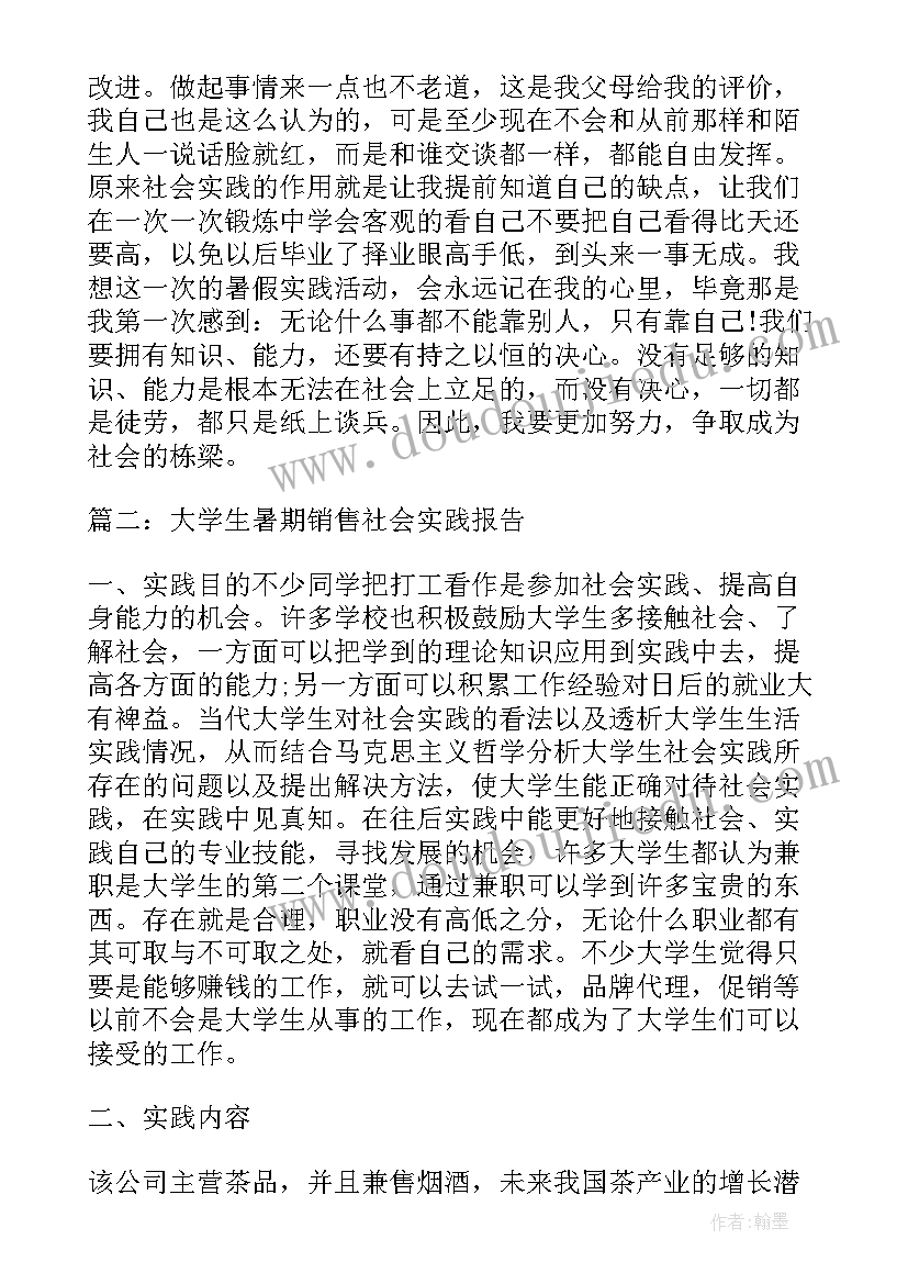 最新大学生销售实践报告总结分析于总结 大学生暑期销售社会实践报告(通用9篇)