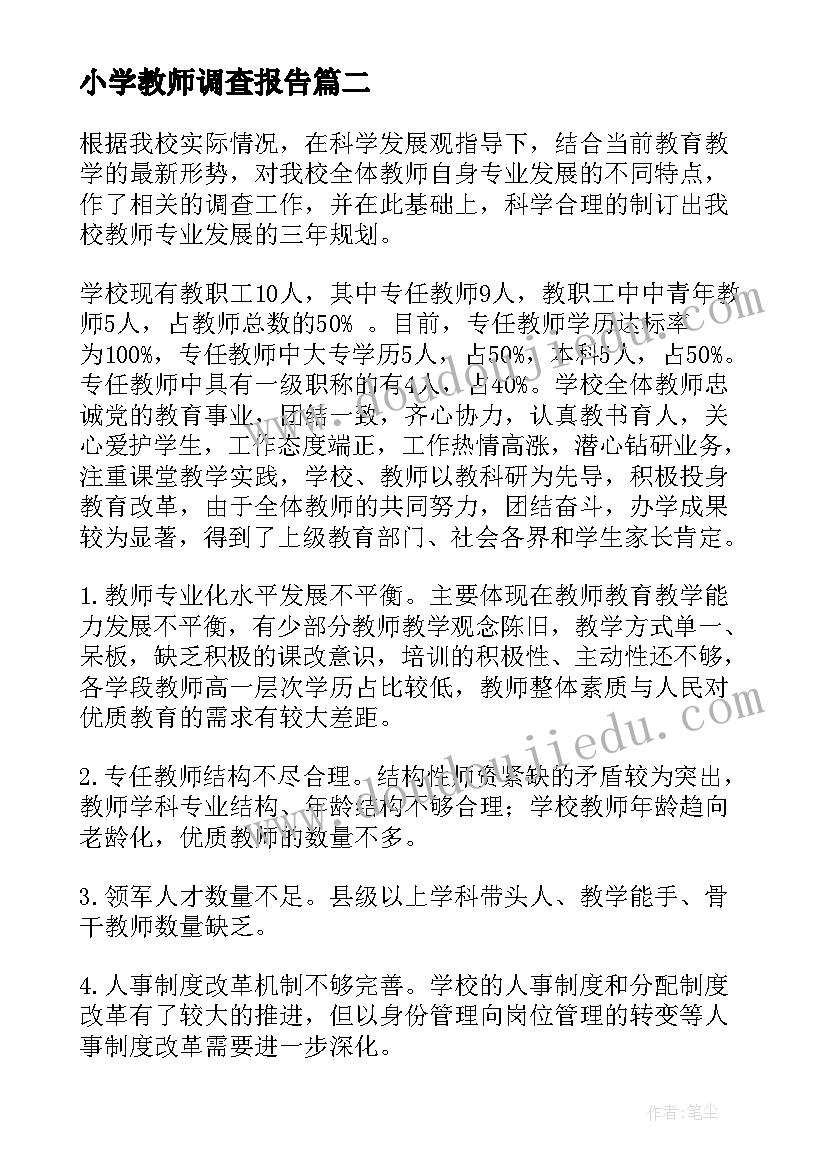 最新小学教师调查报告(汇总5篇)