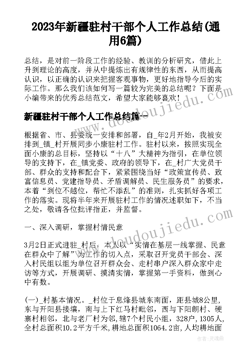 2023年新疆驻村干部个人工作总结(通用6篇)