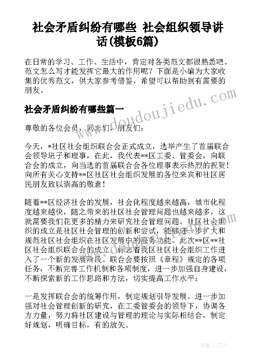 社会矛盾纠纷有哪些 社会组织领导讲话(模板6篇)