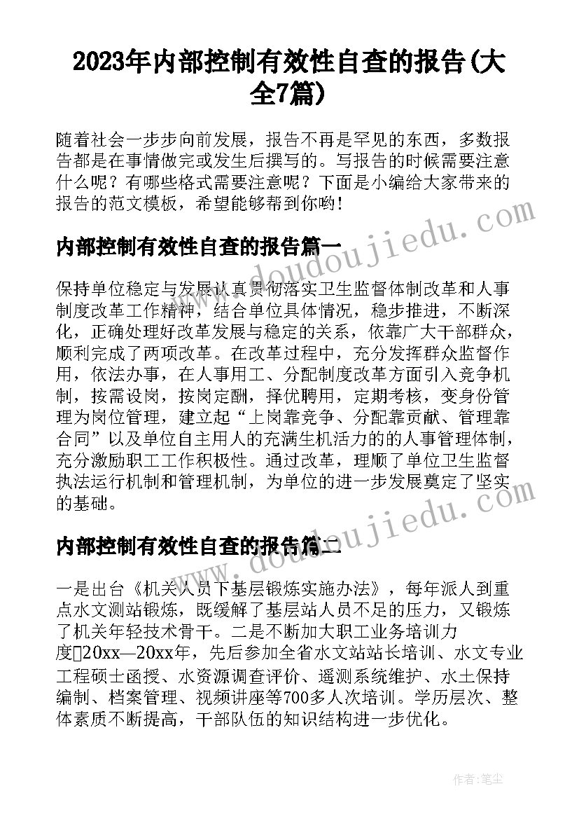 2023年内部控制有效性自查的报告(大全7篇)