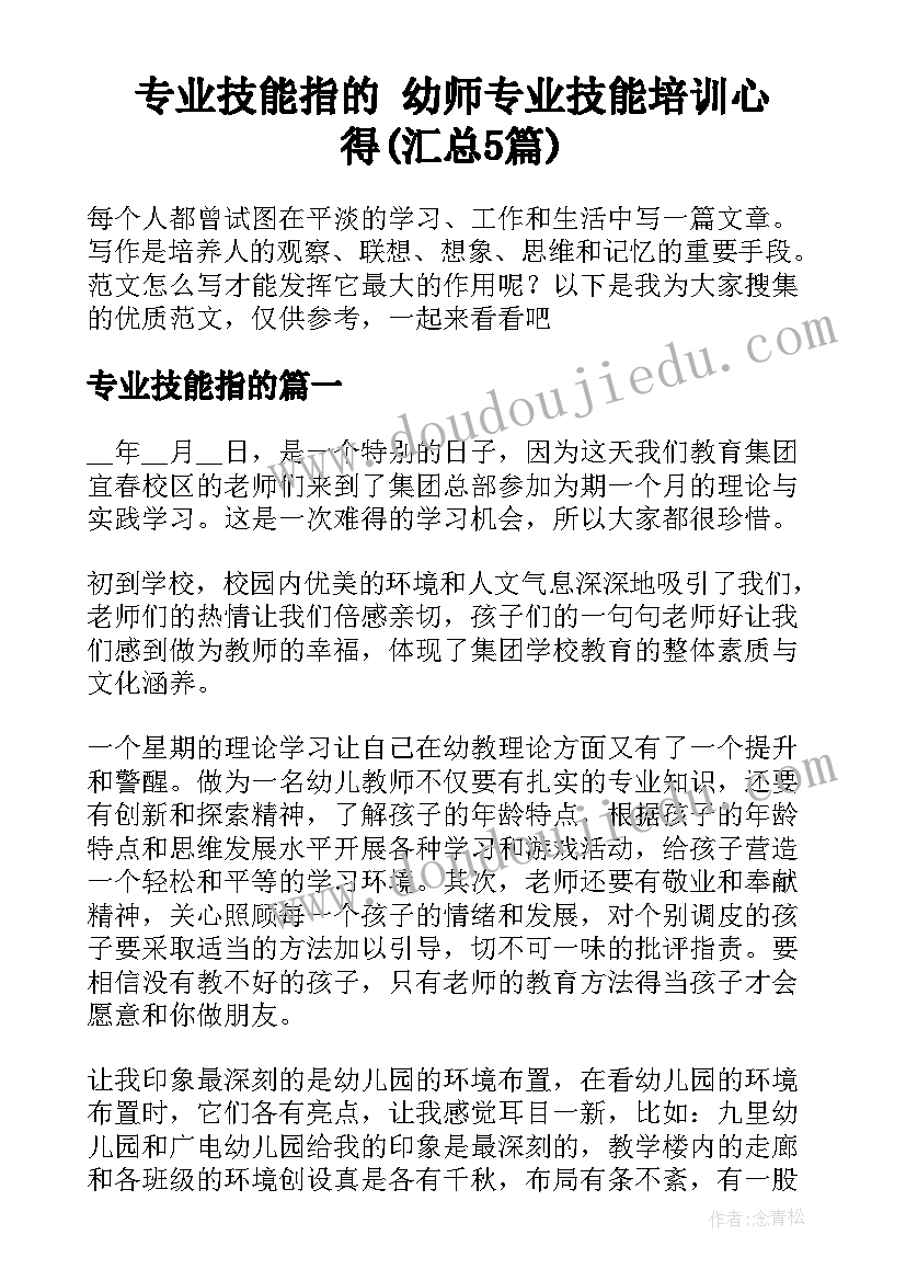 专业技能指的 幼师专业技能培训心得(汇总5篇)