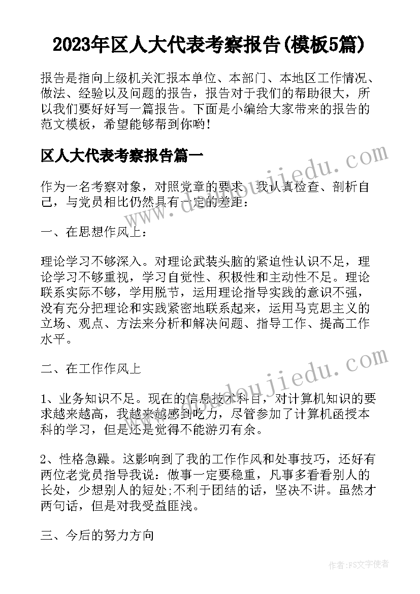 2023年区人大代表考察报告(模板5篇)