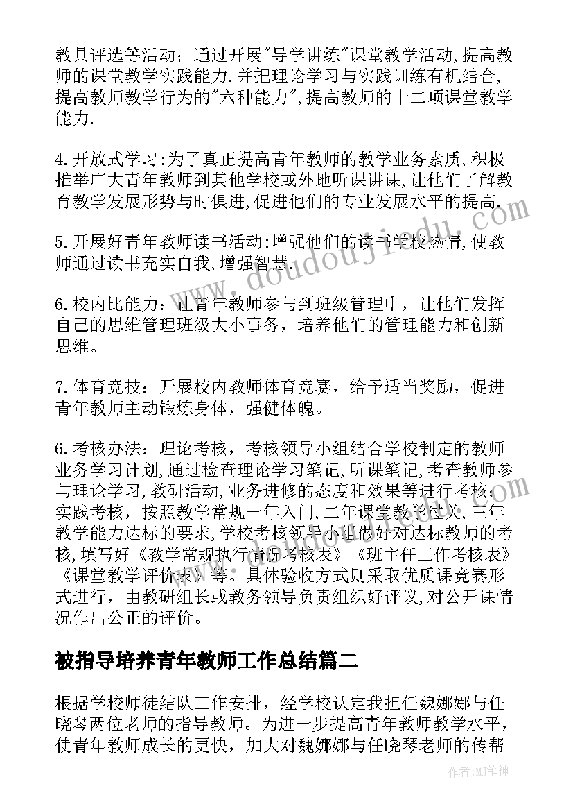 被指导培养青年教师工作总结 培养指导青年教师计划(实用5篇)