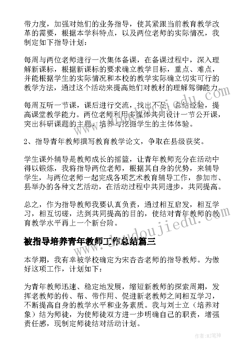 被指导培养青年教师工作总结 培养指导青年教师计划(实用5篇)