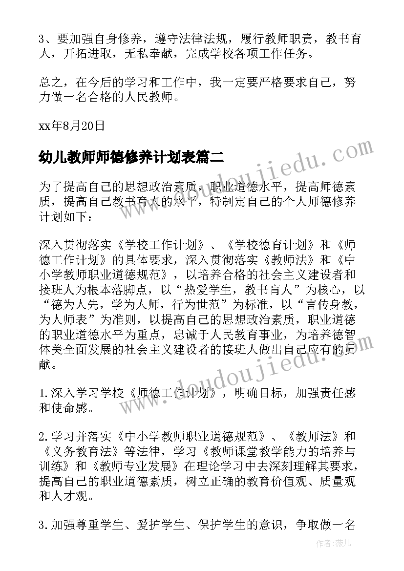 2023年幼儿教师师德修养计划表(实用9篇)