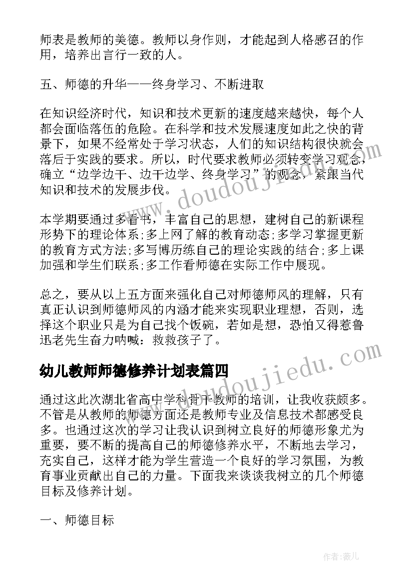 2023年幼儿教师师德修养计划表(实用9篇)