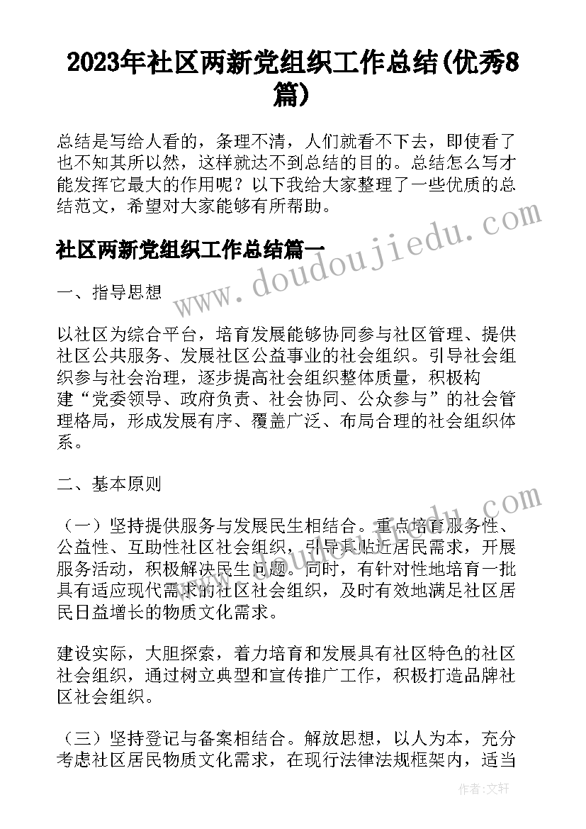 2023年社区两新党组织工作总结(优秀8篇)