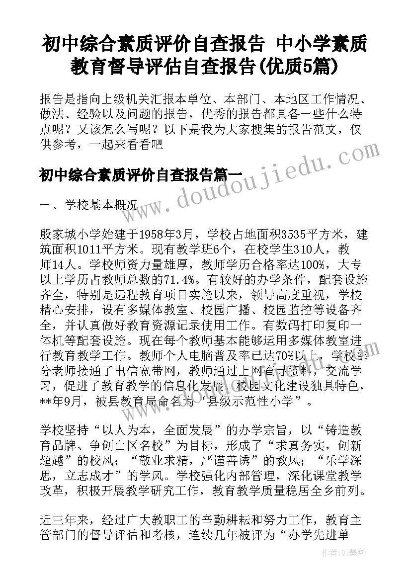 初中综合素质评价自查报告 中小学素质教育督导评估自查报告(优质5篇)