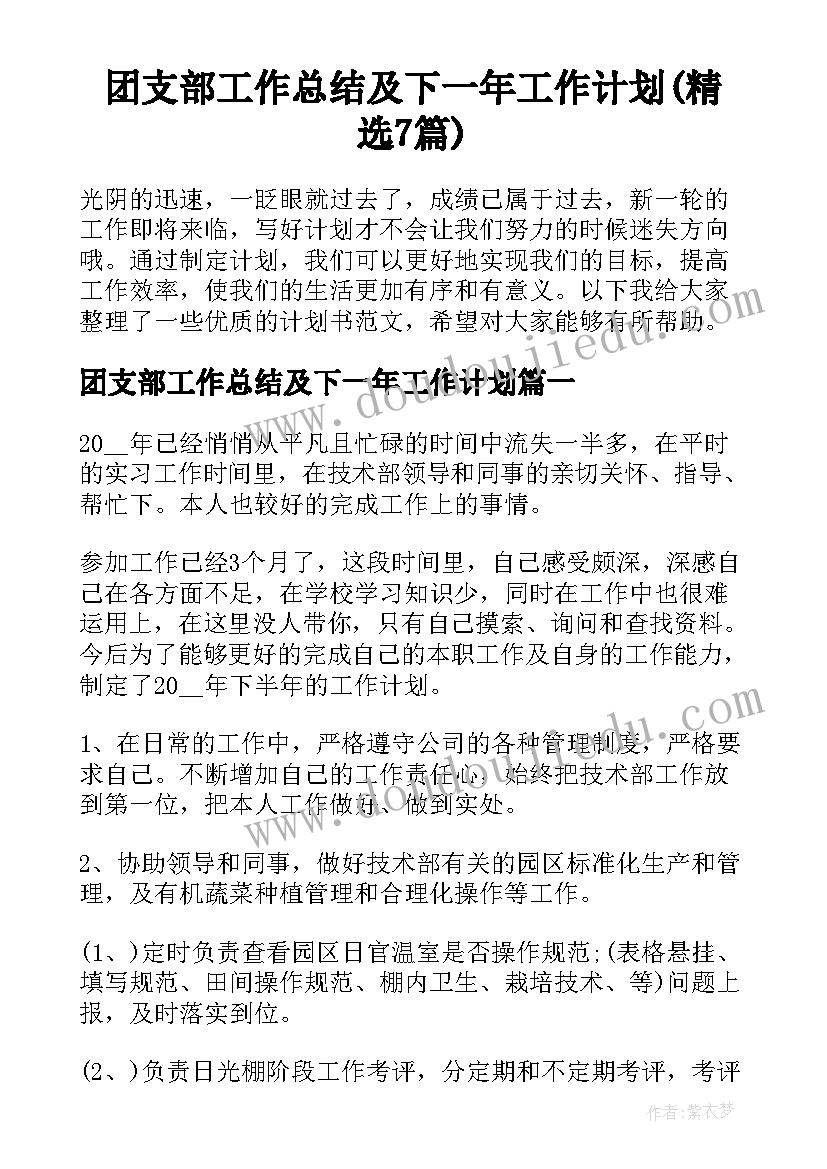 团支部工作总结及下一年工作计划(精选7篇)