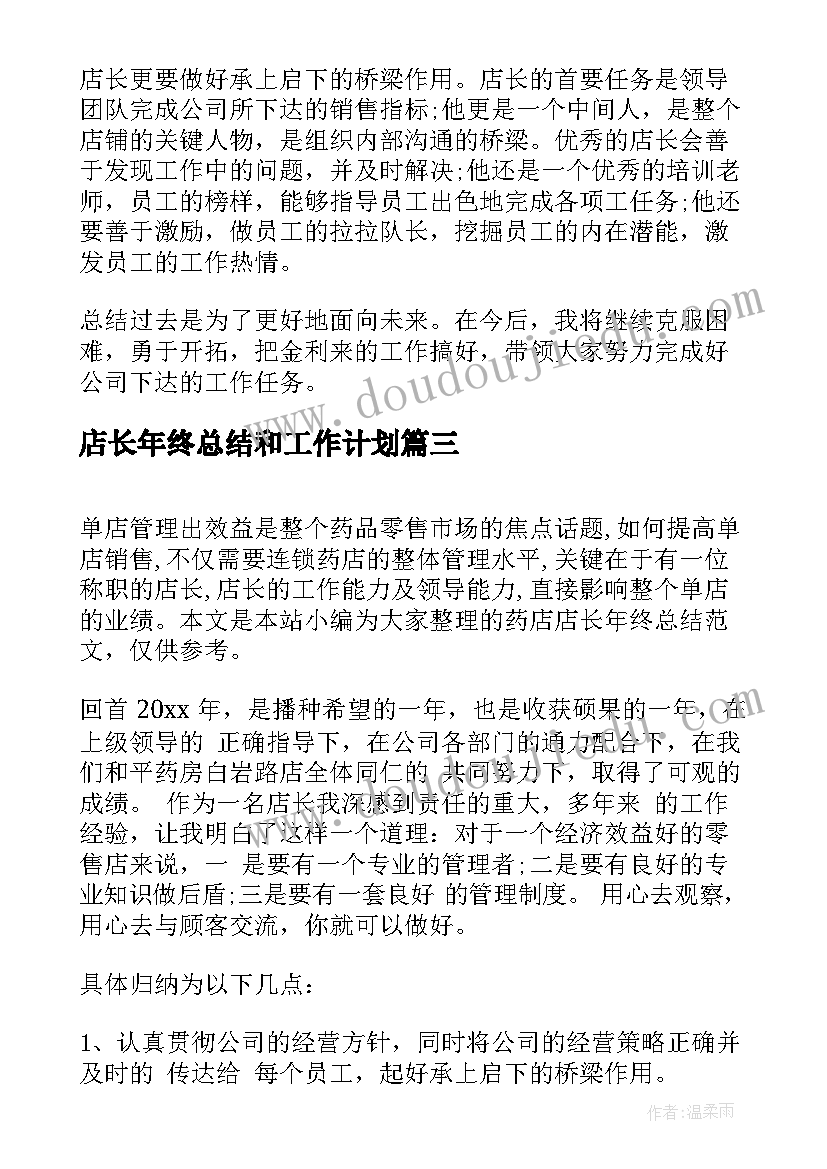 最新店长年终总结和工作计划 店长销售个人年终总结(优秀5篇)