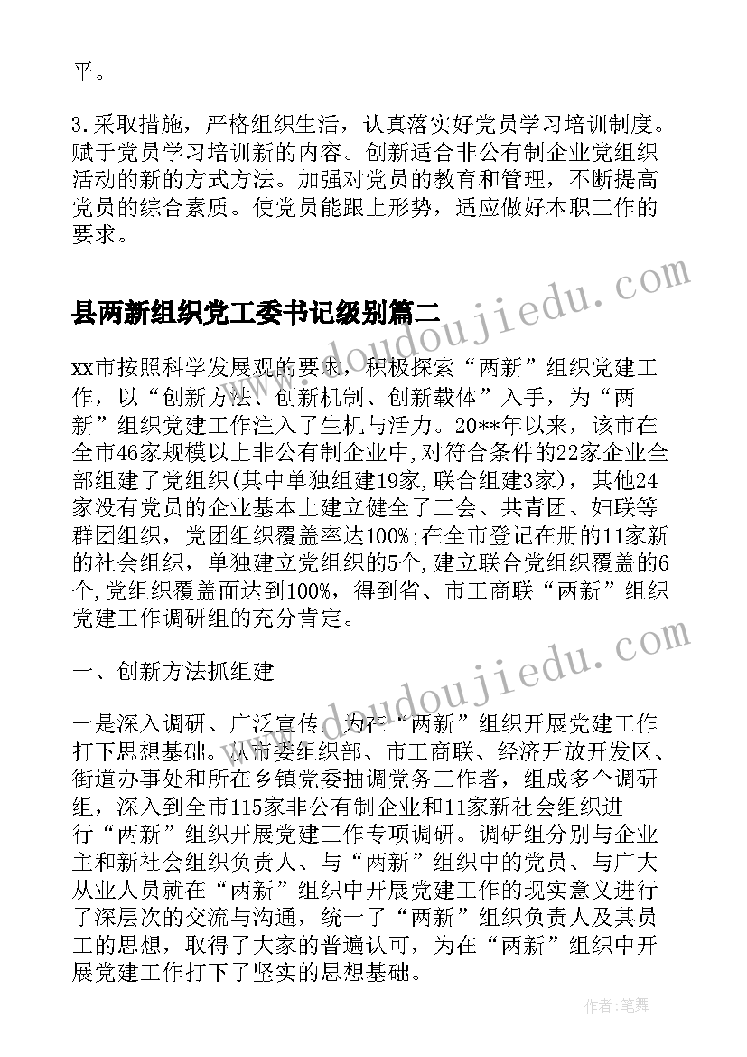 县两新组织党工委书记级别 两新组织工作计划(通用5篇)