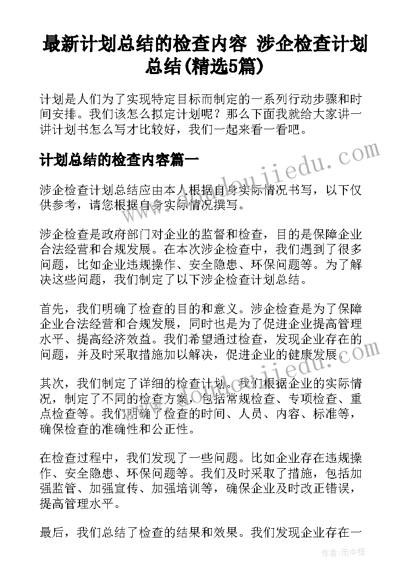 最新计划总结的检查内容 涉企检查计划总结(精选5篇)