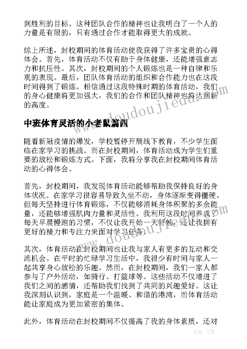 最新中班体育灵活的小老鼠 体育活动方案(模板6篇)